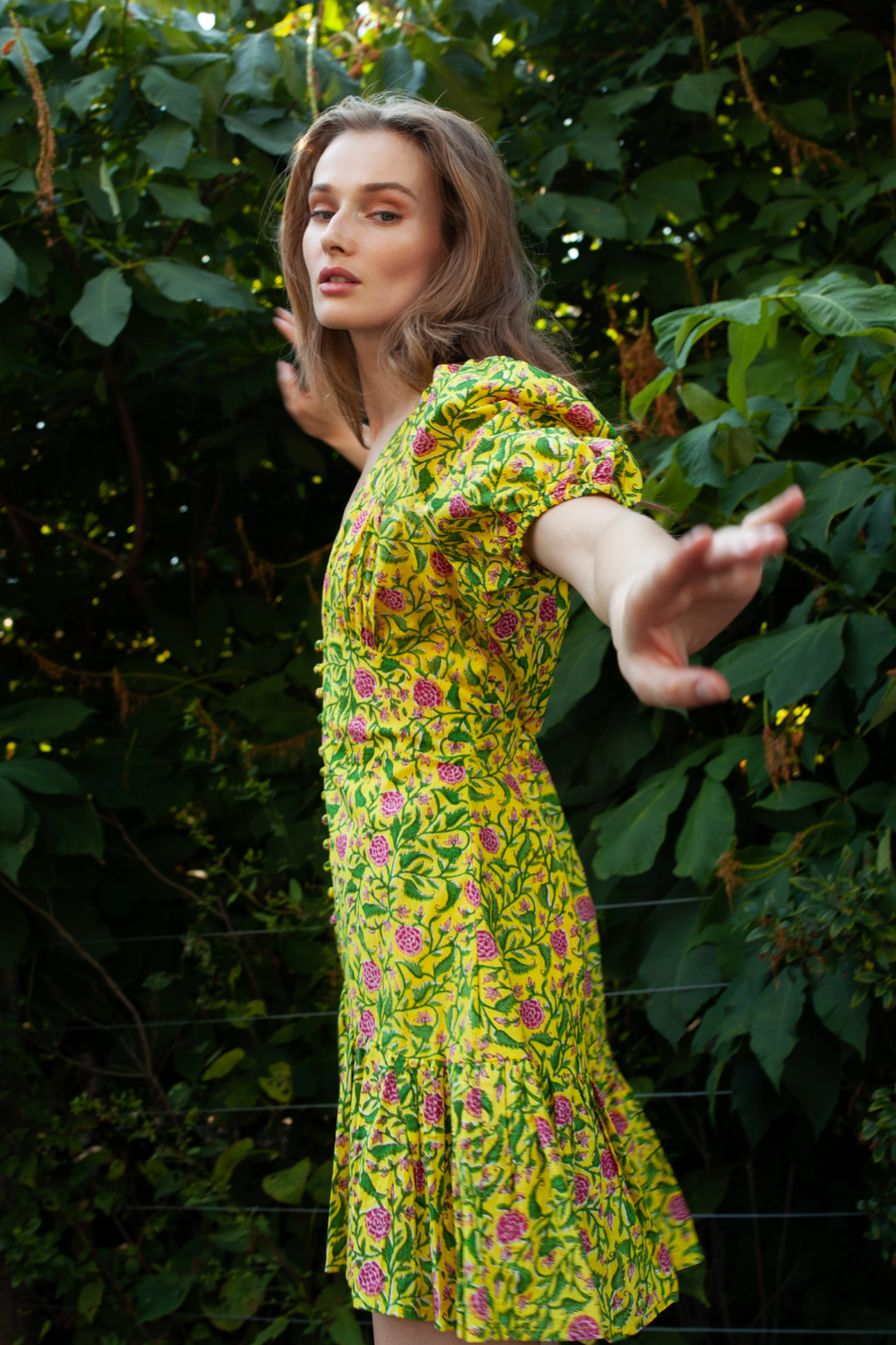 Flower Short Dress Yellow