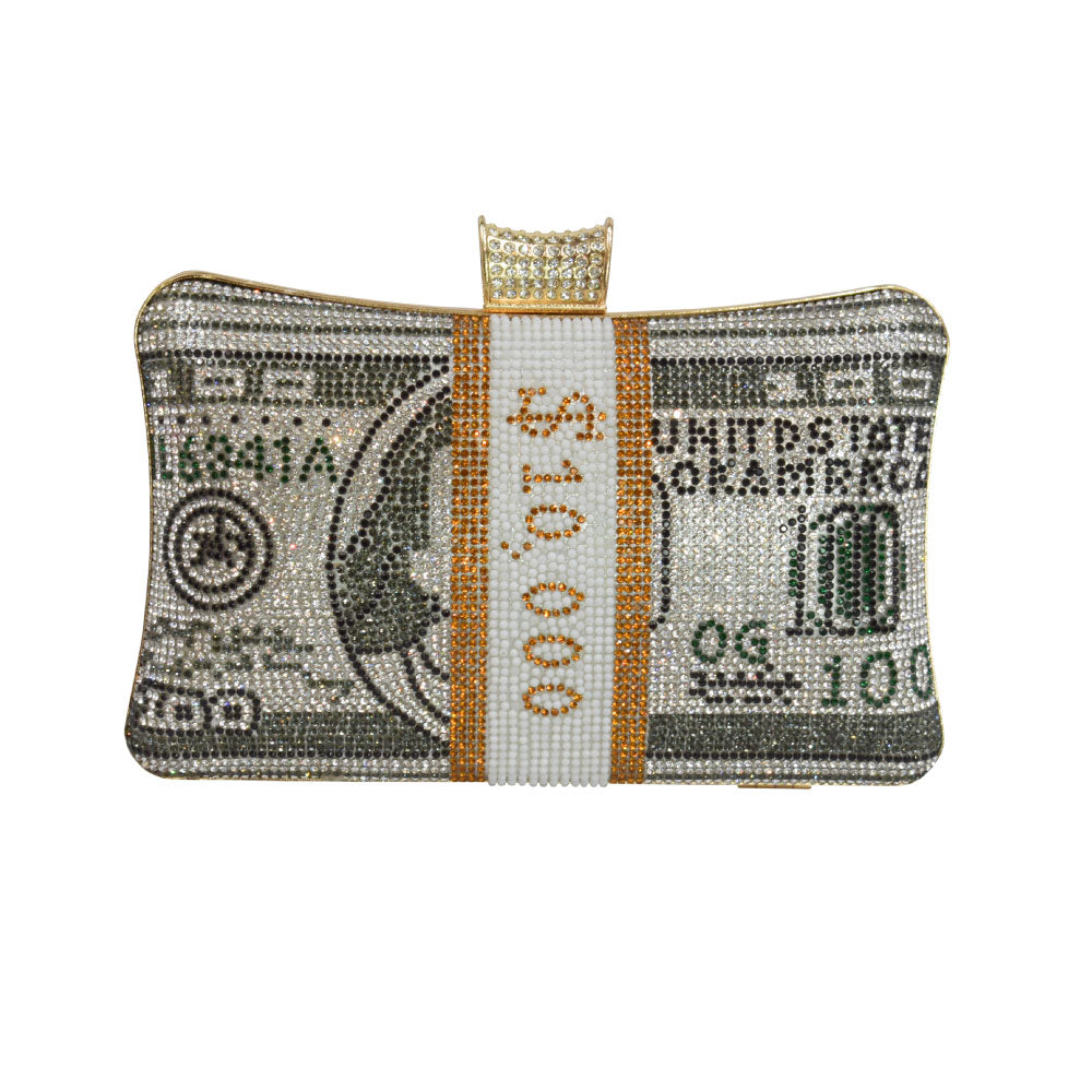 Image of the front of Alfredo Barraza's 10K Rhinestone Clutch in Green & Black.