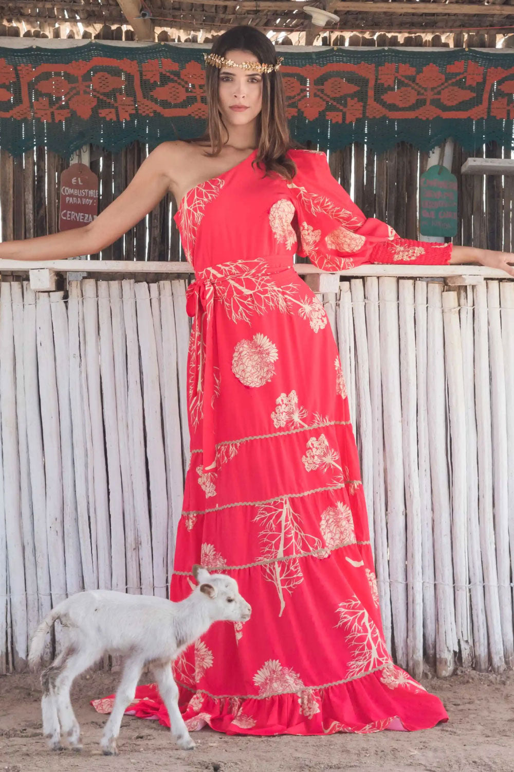 Image of the front of Mar A Mar's Arena Rojo Dress on a model.