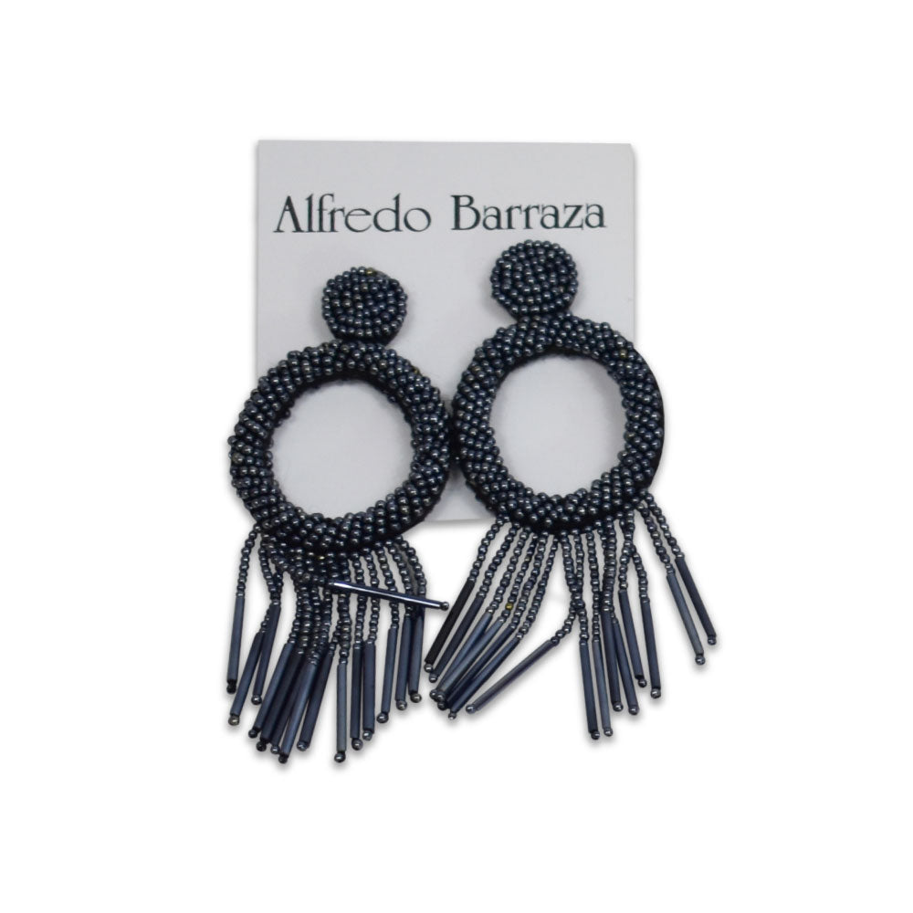 Image of Alfredo Barraza's Dark Blue Beaded Handmade Earrings.