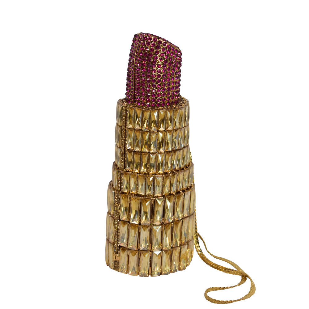 Image of the front of Alfredo Barraza's Lipstick Rhinestone Clutch.