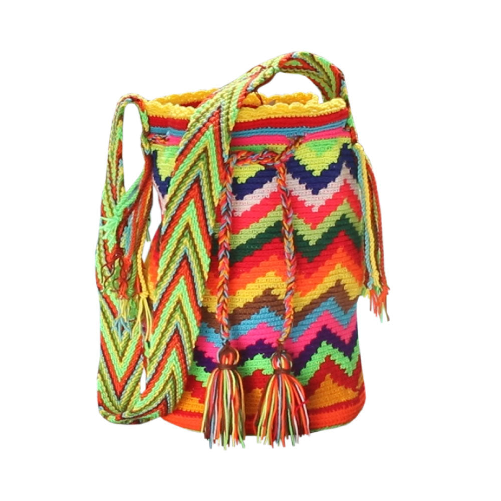 Image of the front of Alfredo Barraza's Multi-Colored Chevron Mochila.