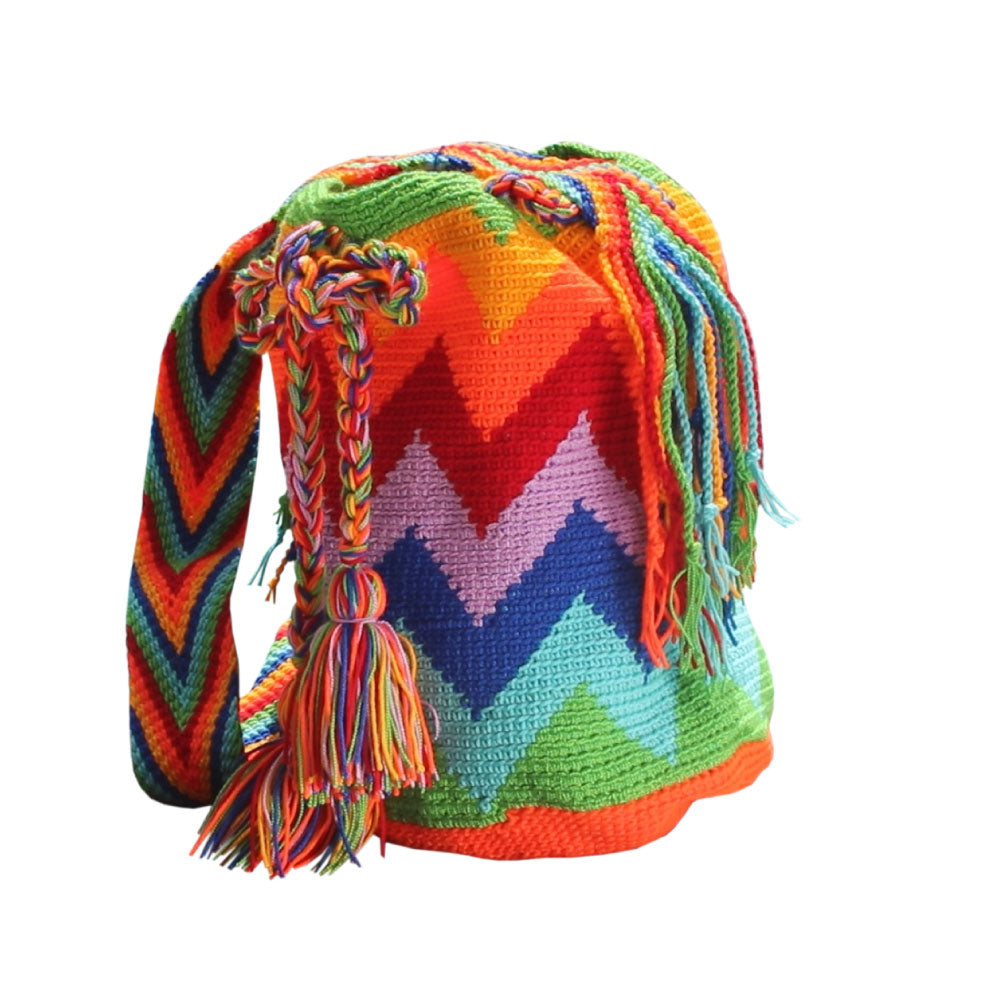 Image of the front of Alfredo Barraza's Rainbow Chevron Mochila.