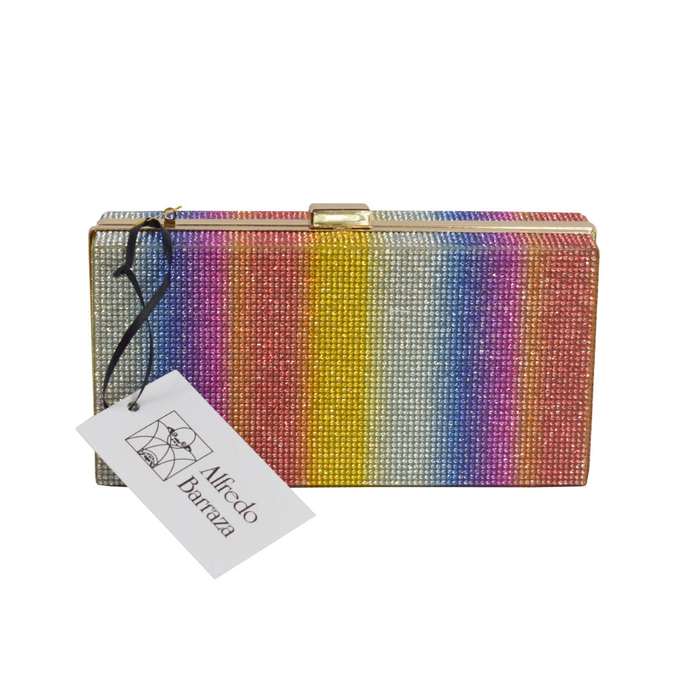 Image of the front of Alfredo Barraza's Rainbow Rhinestone Clutch.