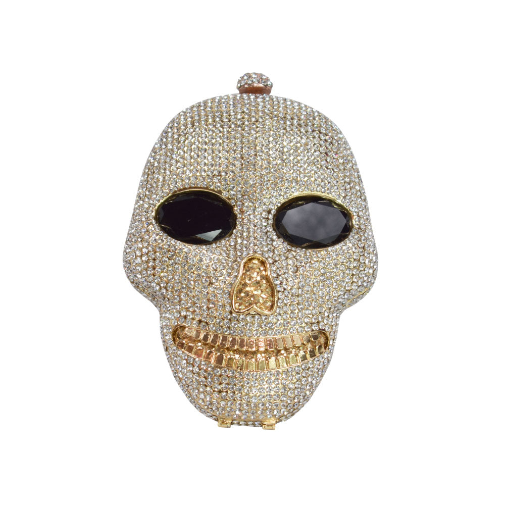 Image of the front of Alfredo Barraza's Rhinestone Skull Clutch.