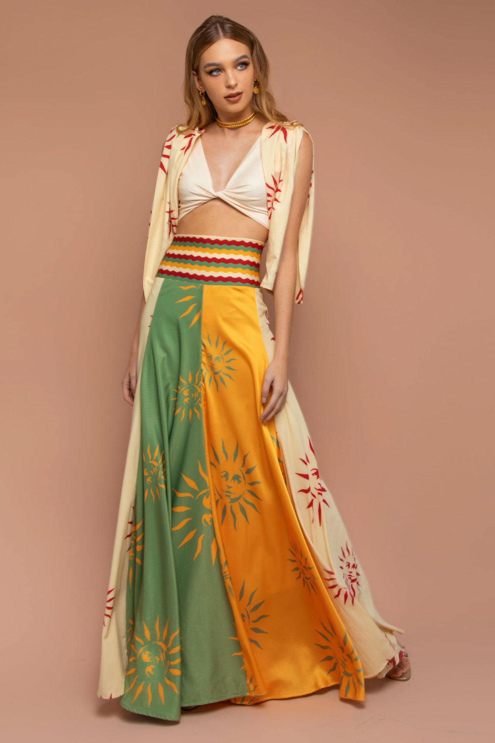 Image of the front of Mar A Mar's Sole Tricolor Two-Piece Set on a model.