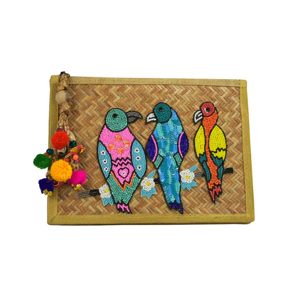 Image of Tropical Birds Straw Clutch.