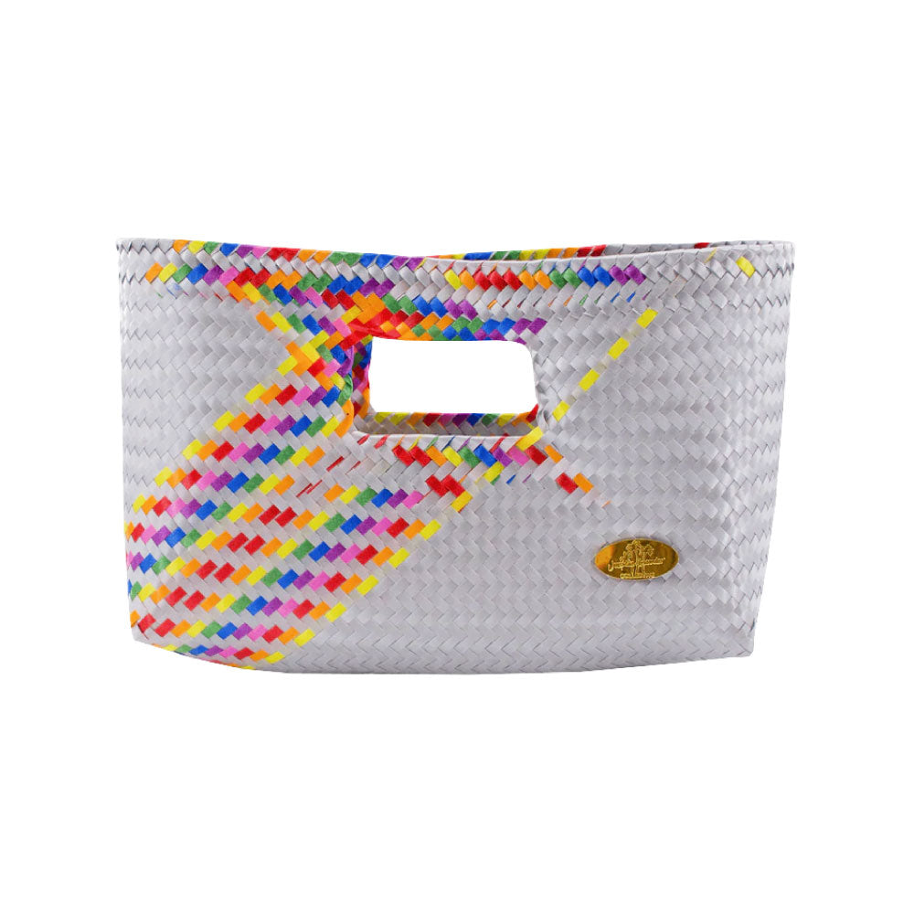 Image of Alison Woven Clutch in Silver Splash of Rainbow.