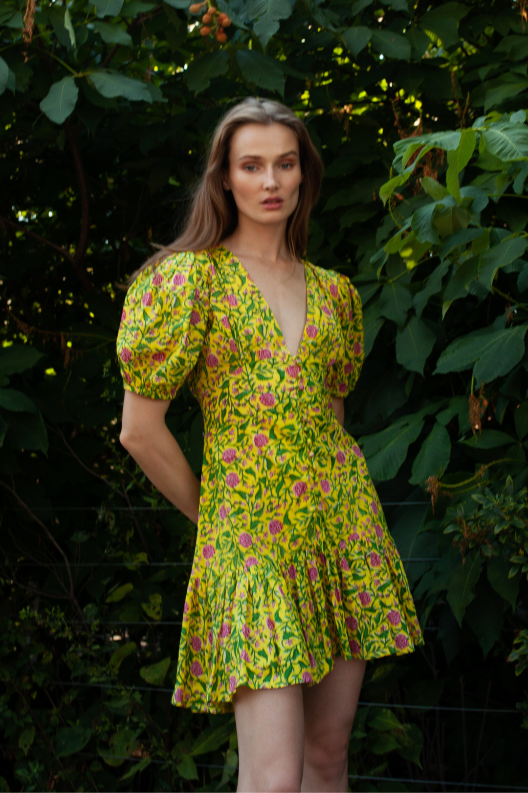 Flower Short Dress Yellow