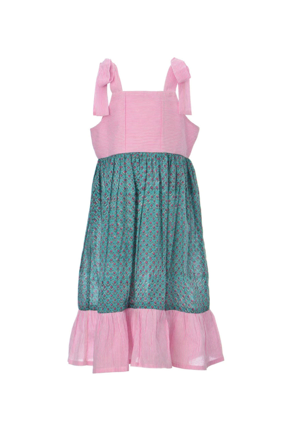 Image of the front of the Misha Dress in Green.