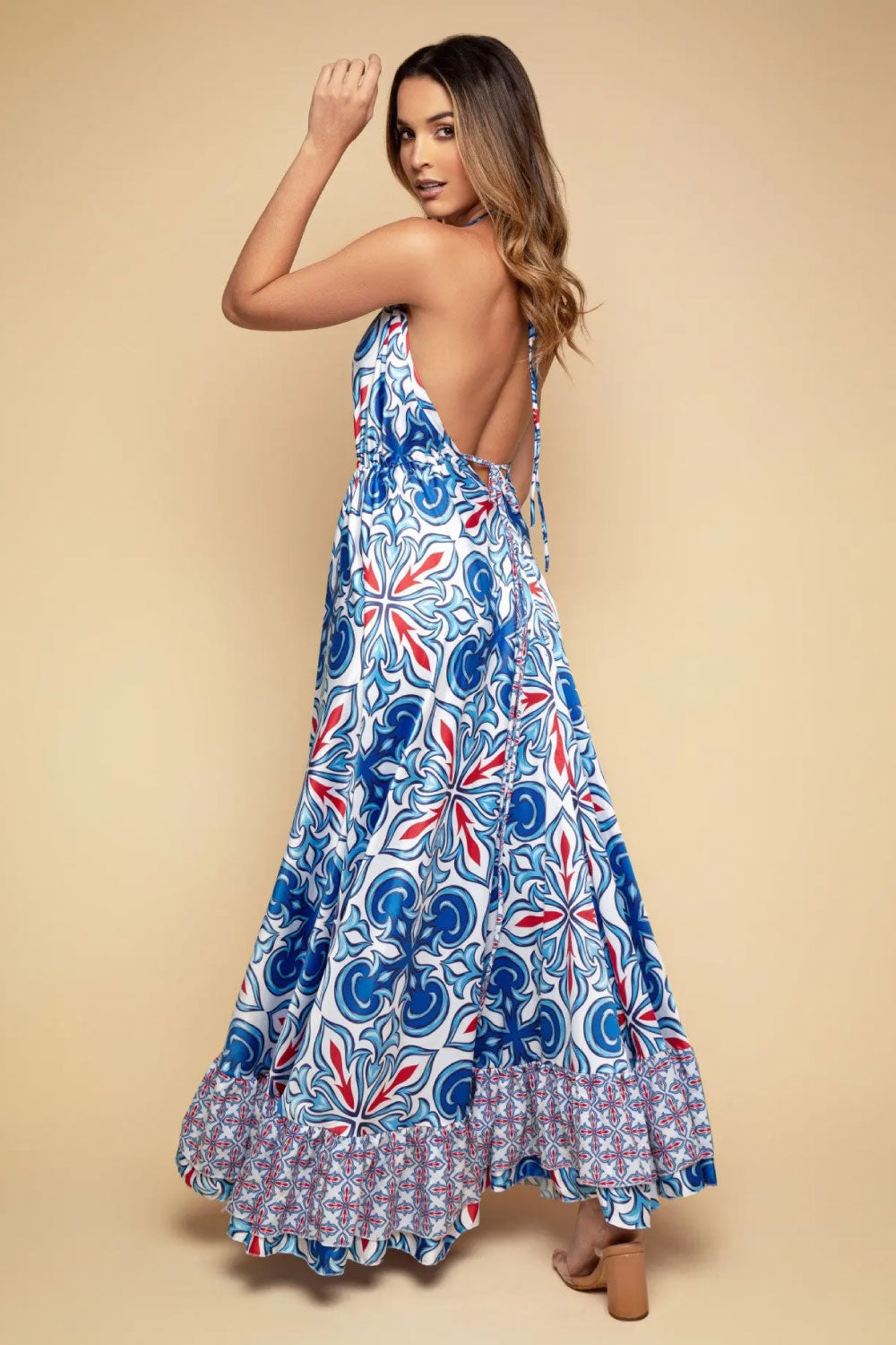 Image of the back of Mar A Mar's Barroco Dress on a model.