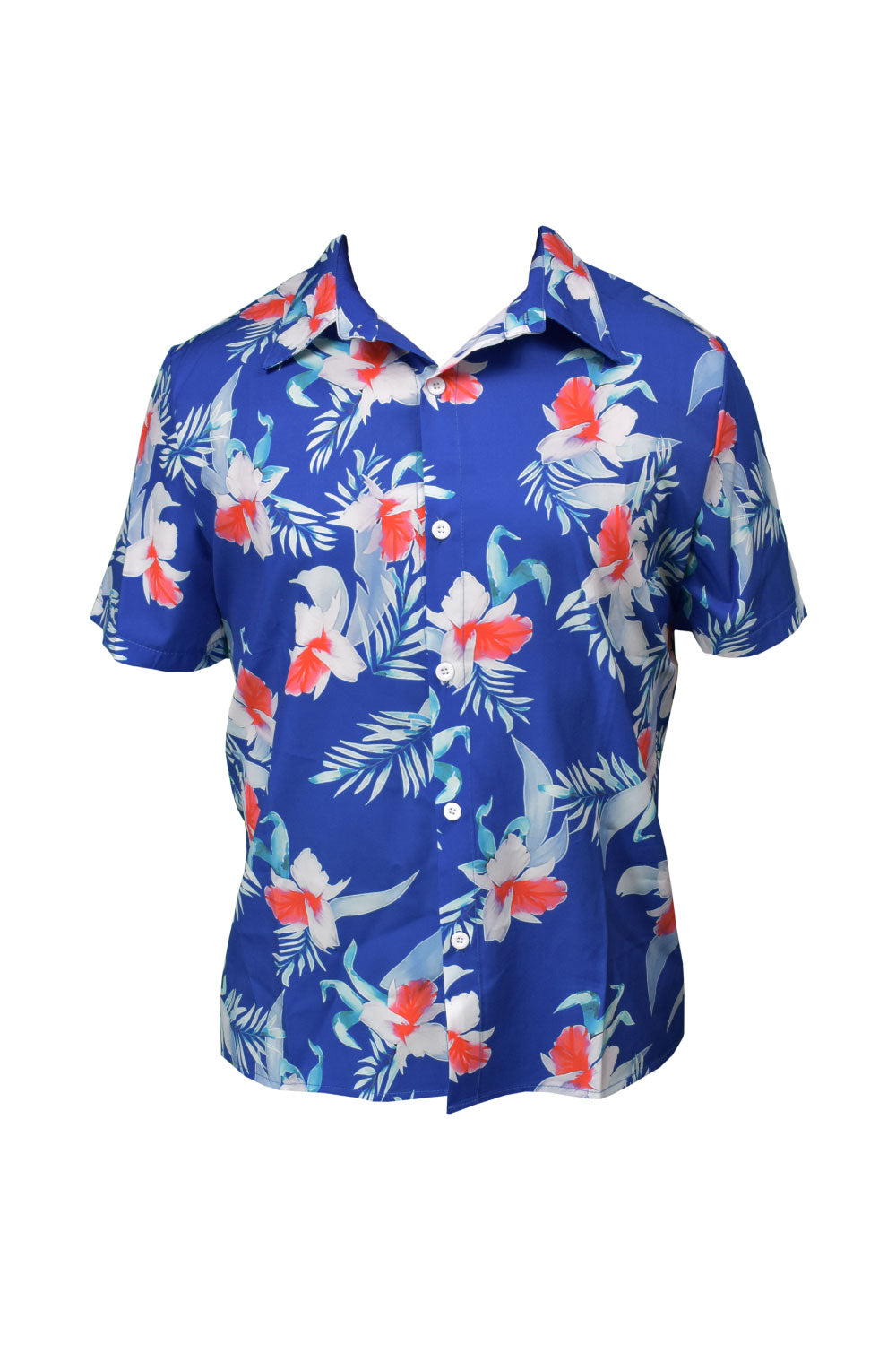 Image of the front of the Blue and Pink Hawaiian Men's Shirt.