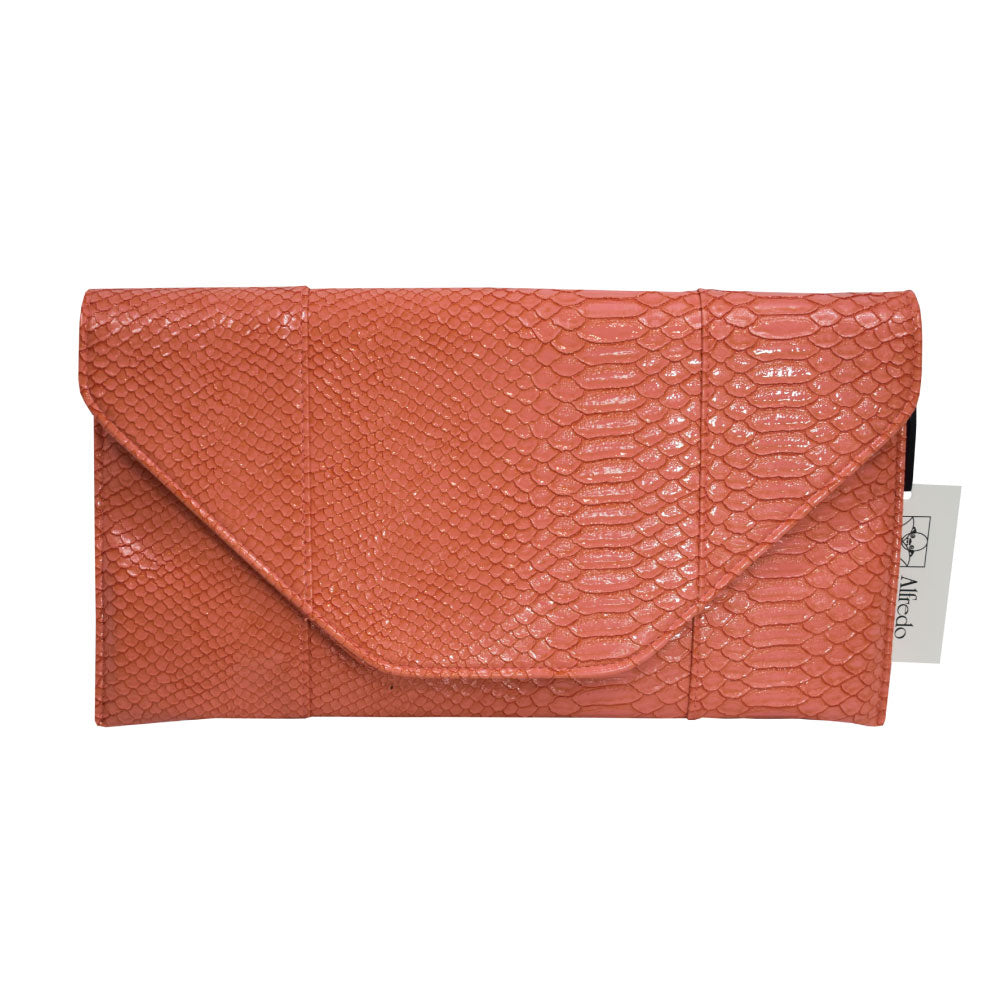 Image of Faux Alligator Skin Clutch in Coral.