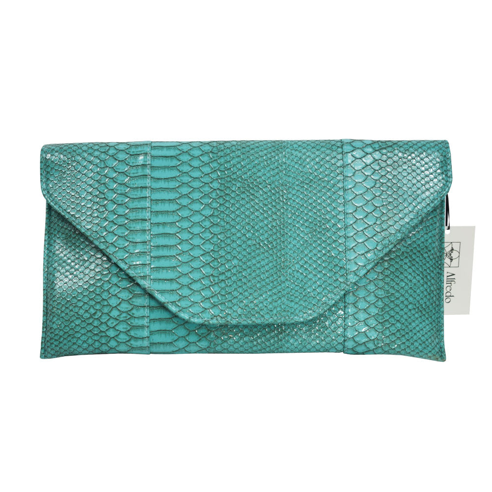 Image of Faux Alligator Skin Clutch in Teal.