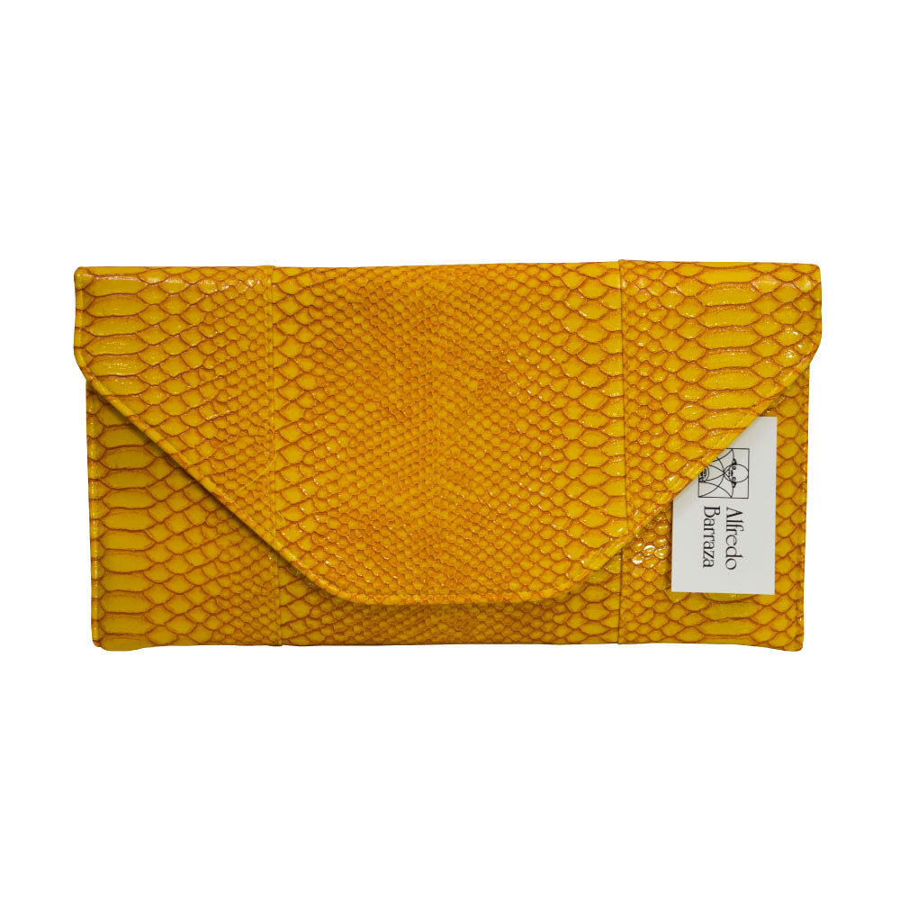 Image of Faux Alligator Skin Clutch in Yellow.