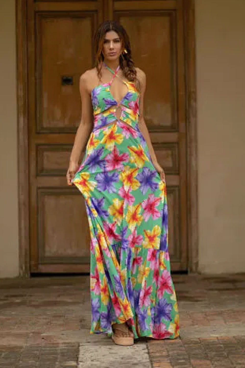 Image of the front of Mar A Mar's Tropical Dress on a model.