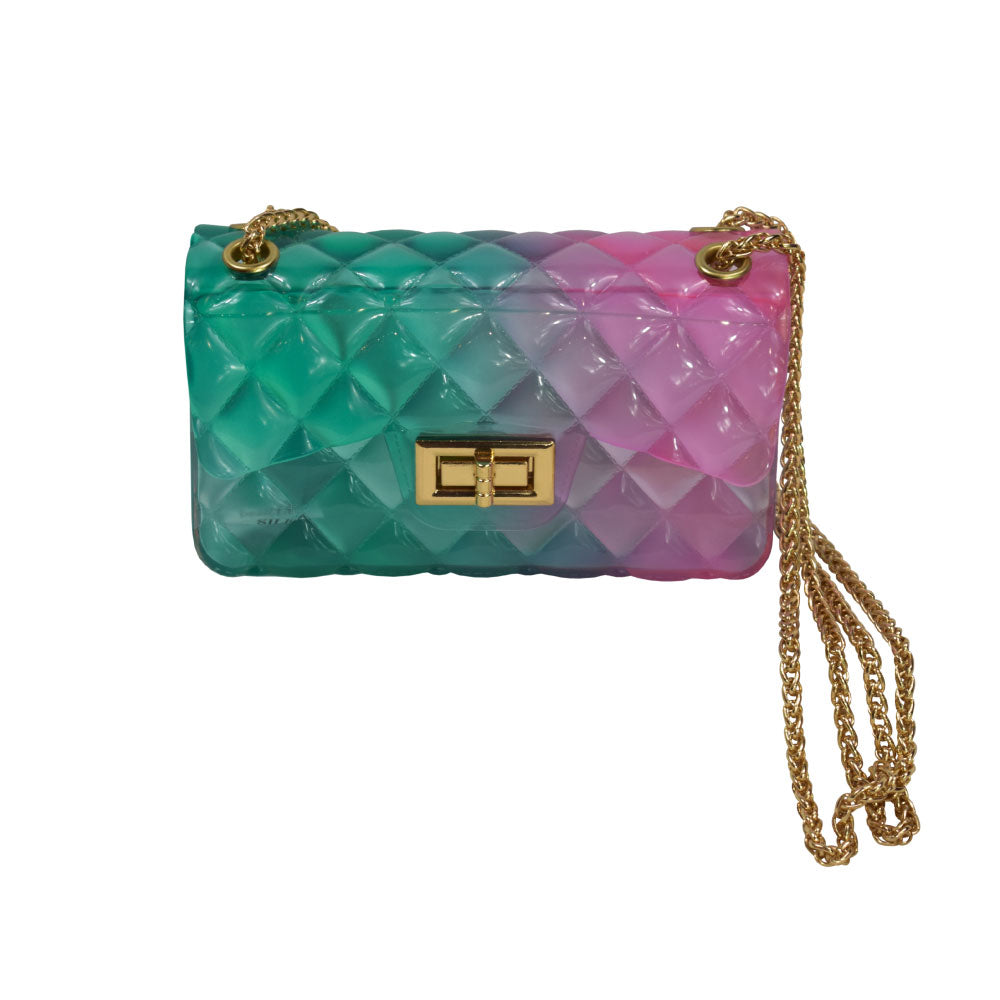 Image of Alfredo Barraza Girls' Mini Quilted Jelly Bag in Teal/Pink Ombre.