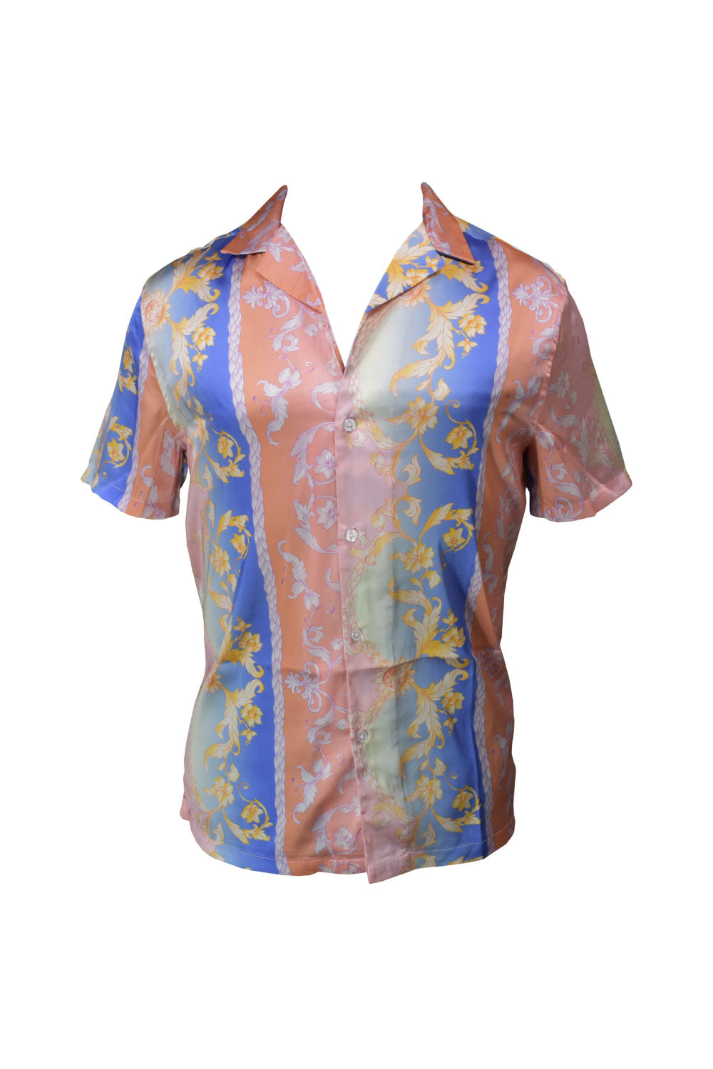 Image of the front of the Gold Floral Mens Button-up Shirt.