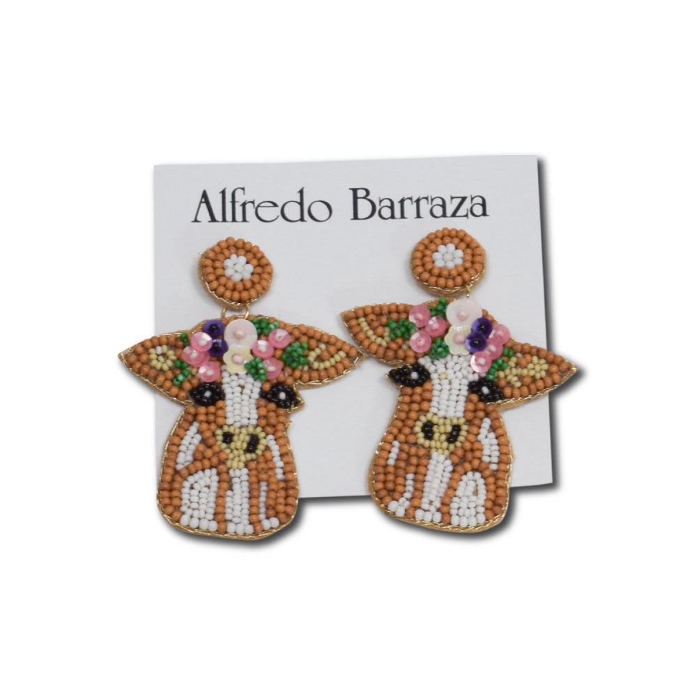 Image of Alfredo Barraza Handmade Beaded Cow Earrings.