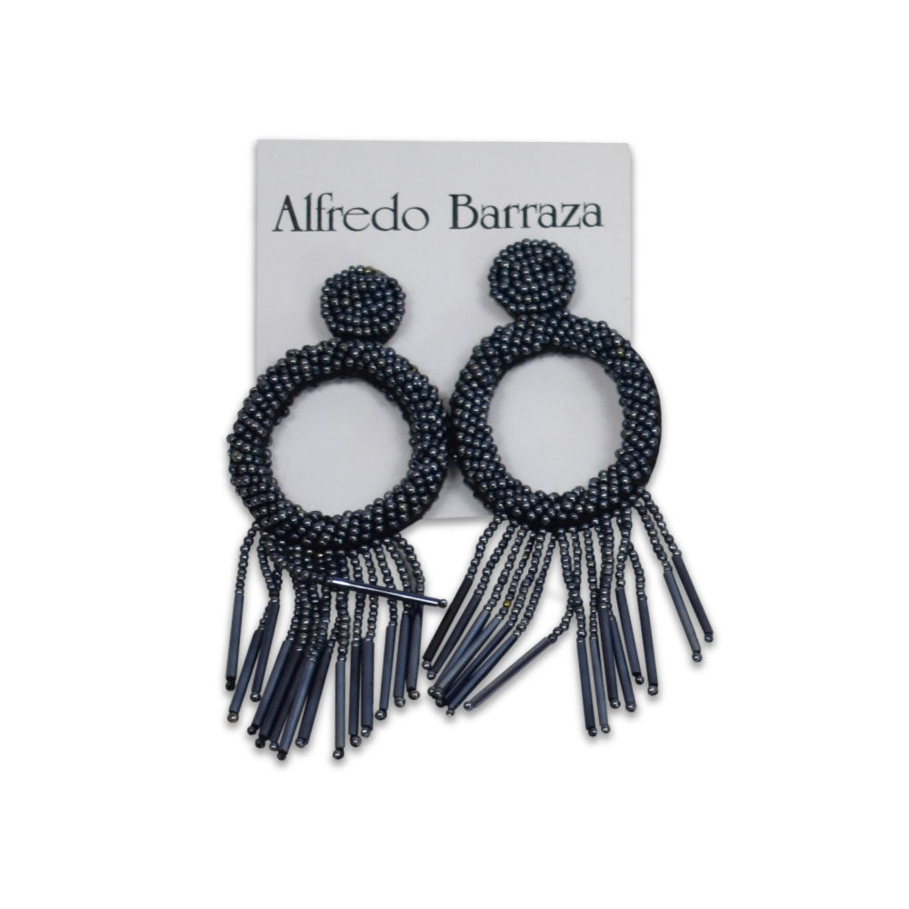 Image of Alfredo Barraza's Dark Blue Beaded Handmade Earrings.