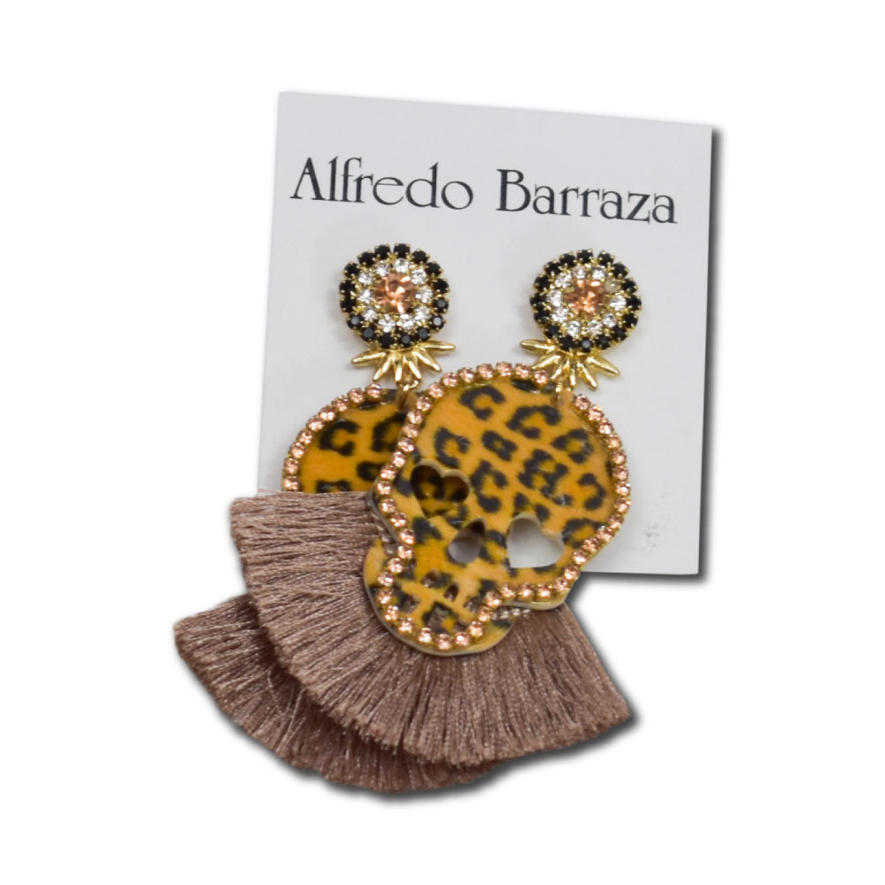 Image of Alfredo Barraza Handmade Leopard Print Skulls Earrings.