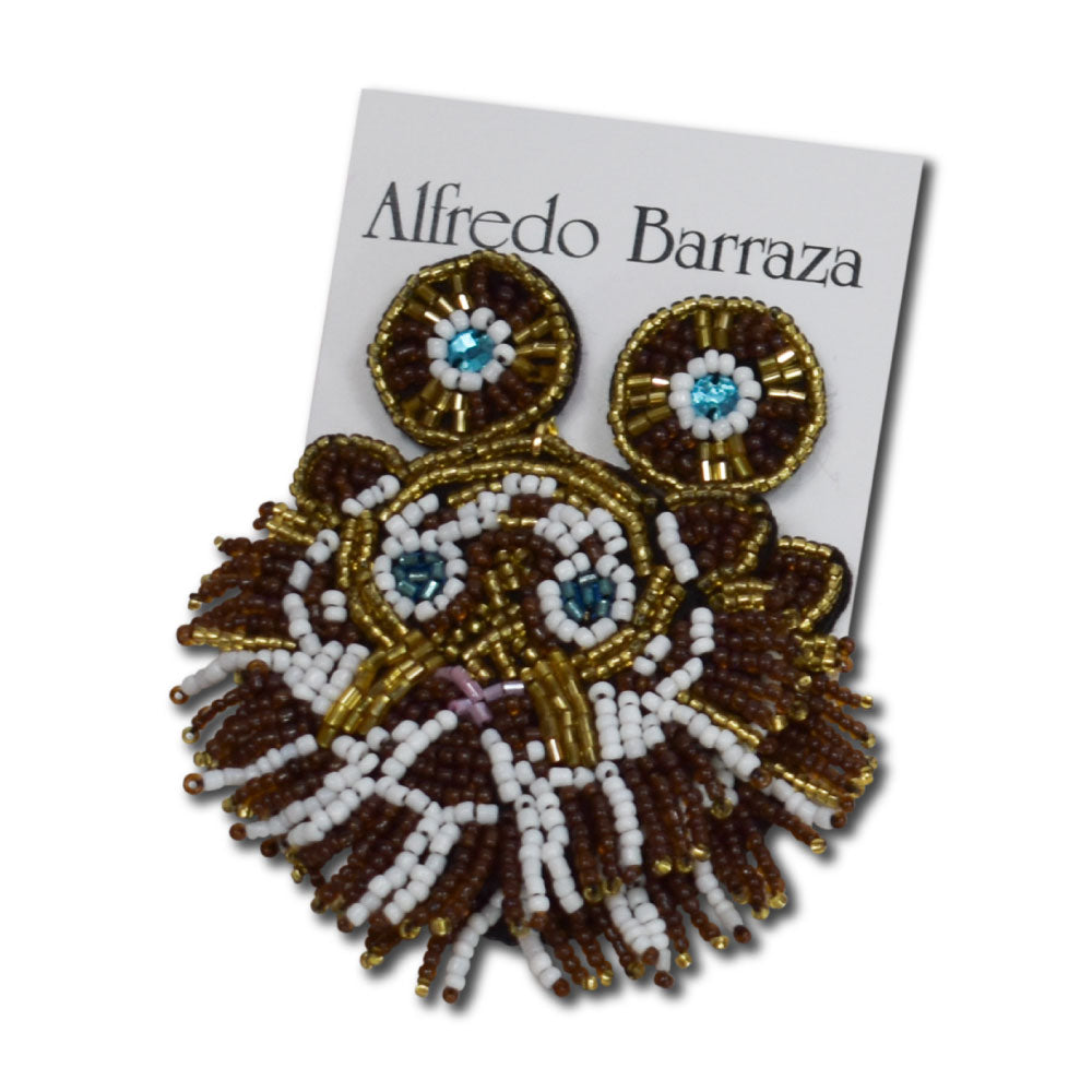Image of Alfredo Barraza Handmade Beaded Lion Earrings.