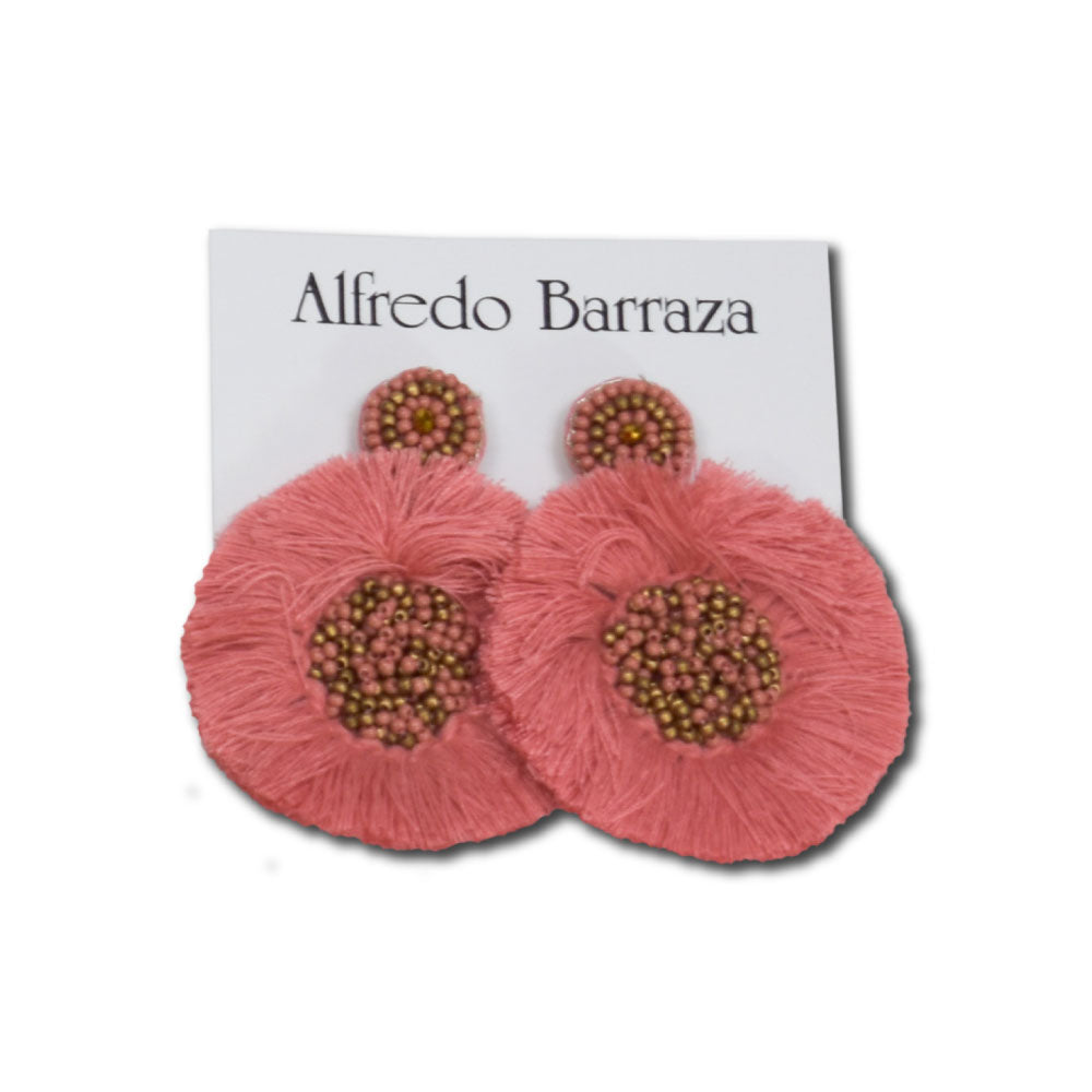 Image of Alfredo Barraza Handmade Pink Round Tassels  Earrings.