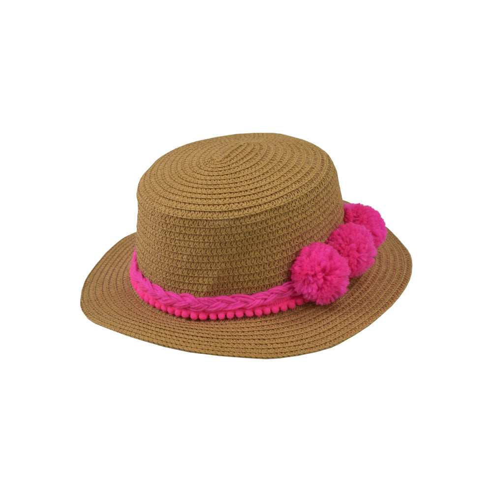 Side view of the Alfredo Barraza Hat with Pink Pom-Poms.