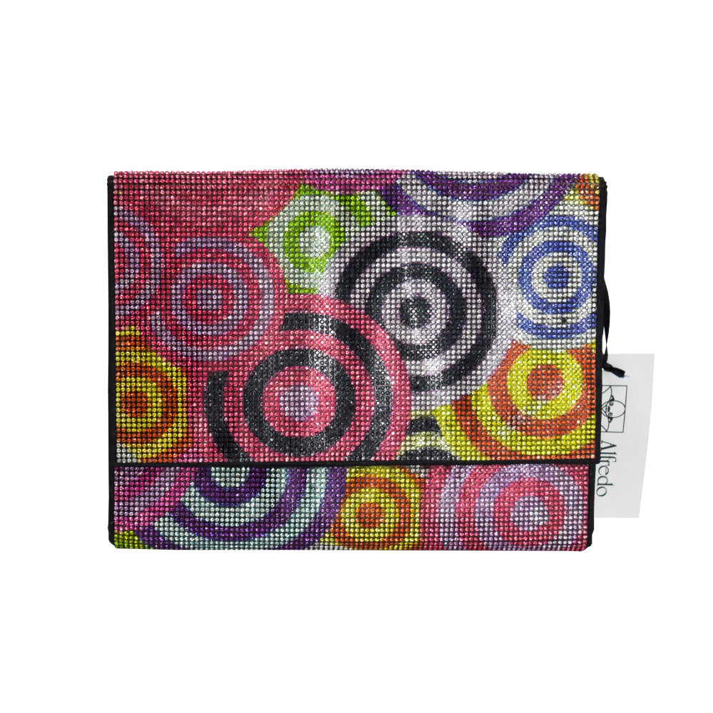 Image of the front of Alfredo Barraza's Large Rainbow Swirls Rhinestone Clutch.