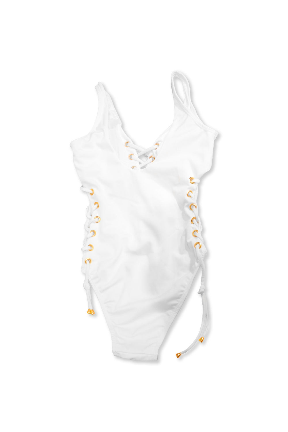 Image of the back of Lateen's Open-Sided One Piece Swimsuit in White.