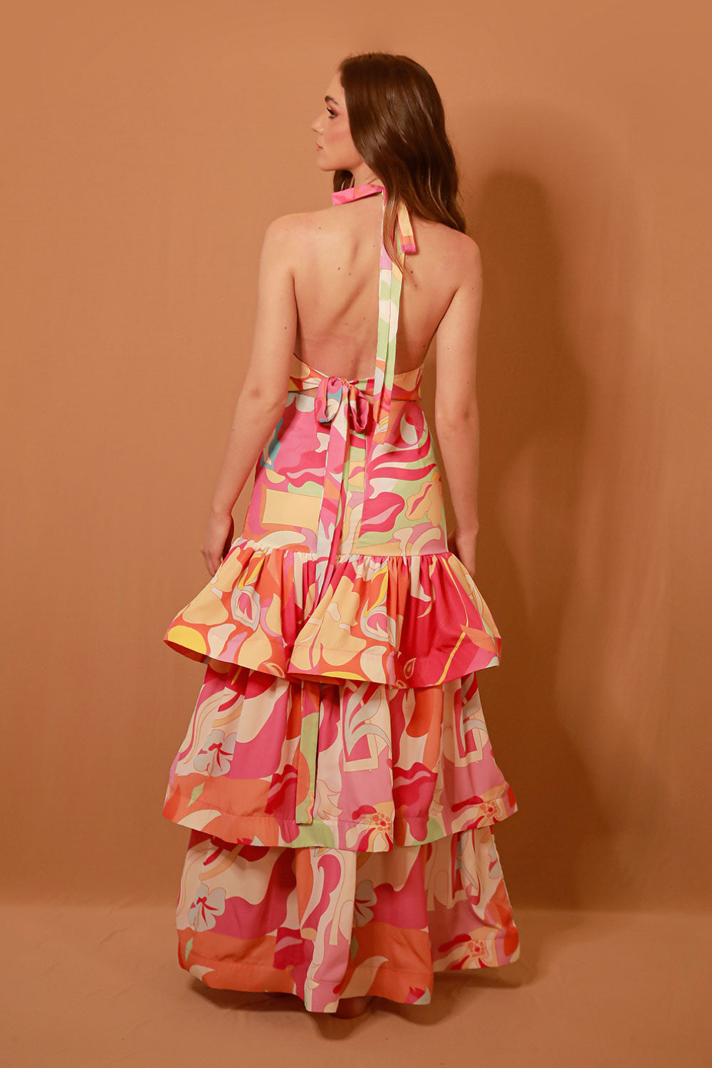 Image of the back of Liliana Meza's Arianna Dress on a model.