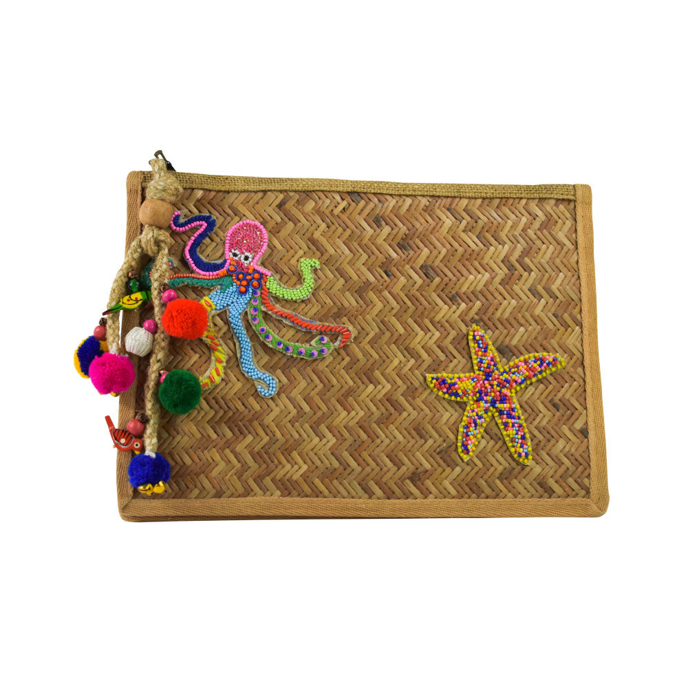 Image of Ocean Creatures Straw Clutch.