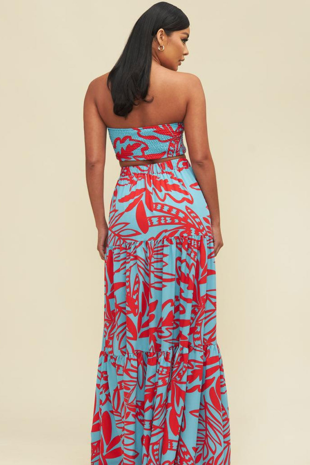 Image of the back of the Striped Red and Blue Two Piece Set on a model.