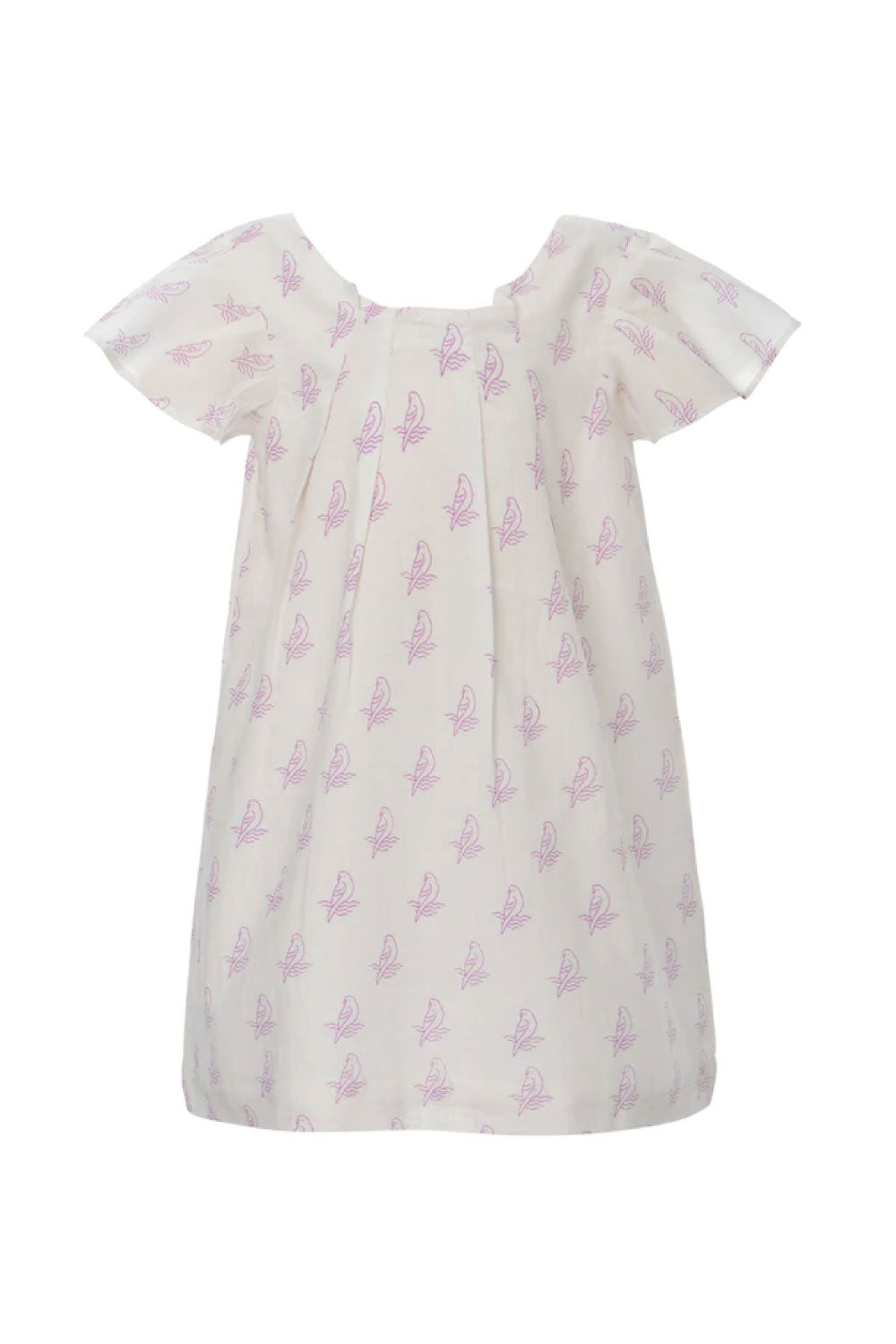 Image of the front of the Alice Parrot Dress in Lilac.