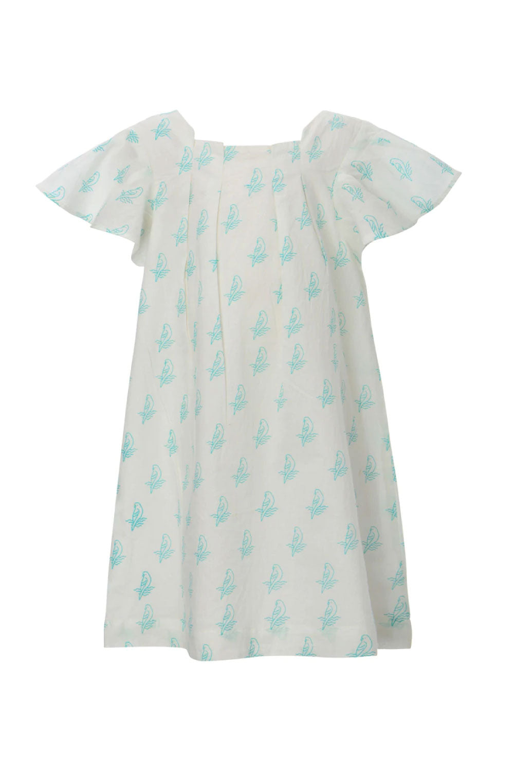 Image of the front of the Alice Parrot Dress in Turquoise.