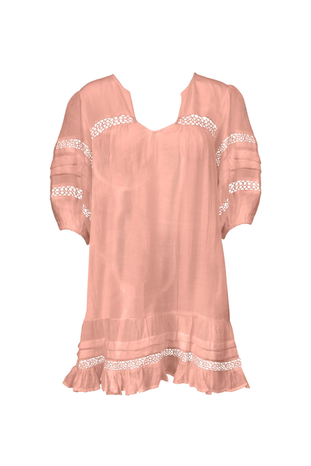 Image of the front of the Chronos Dress in Peach.