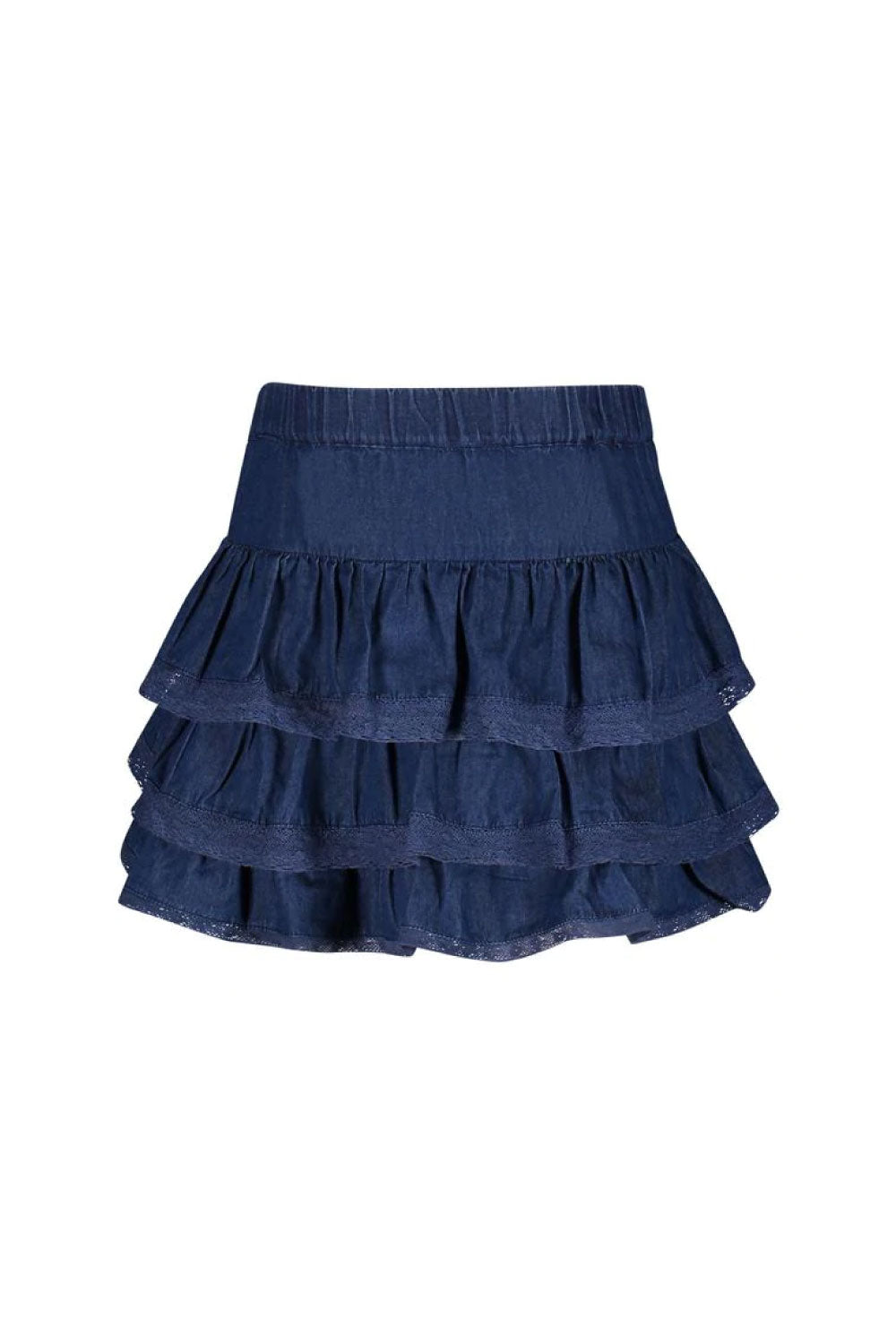 Image of the front of the Lacey Skirt in Denim.