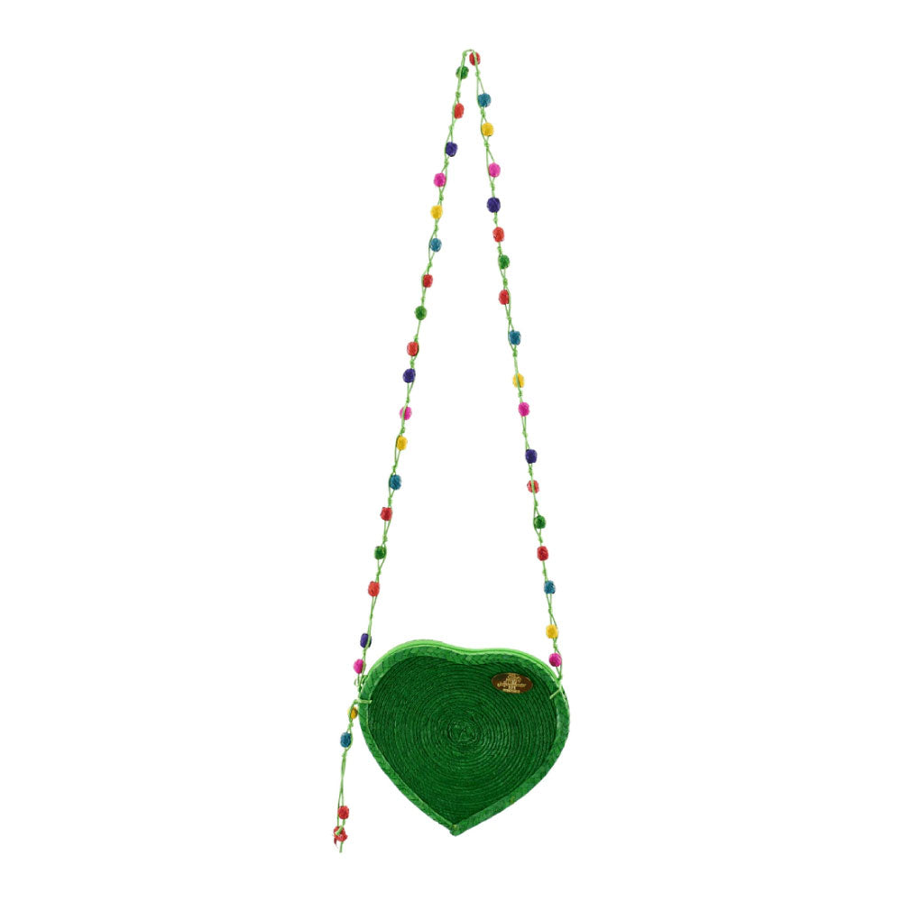Image of Love Heart Straw Crossbody in Green.