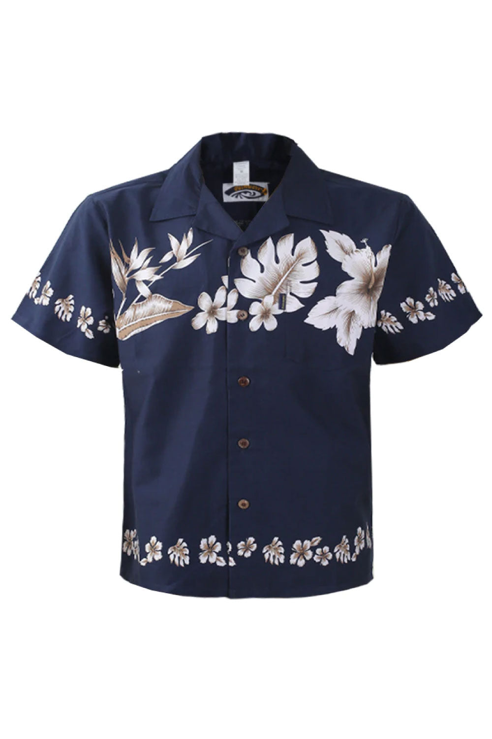 Image of the front of Palmwave's Navy Cross Aloha Men's Shirt.