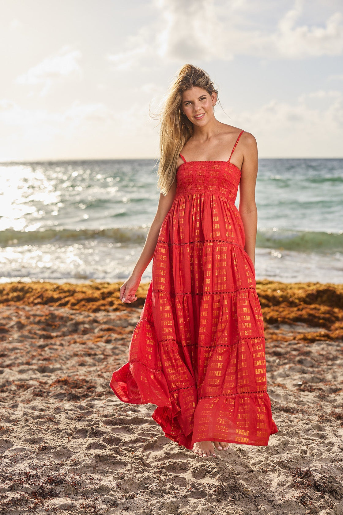 Coral Red Cotton Dress – Alfredo Barraza Boutique