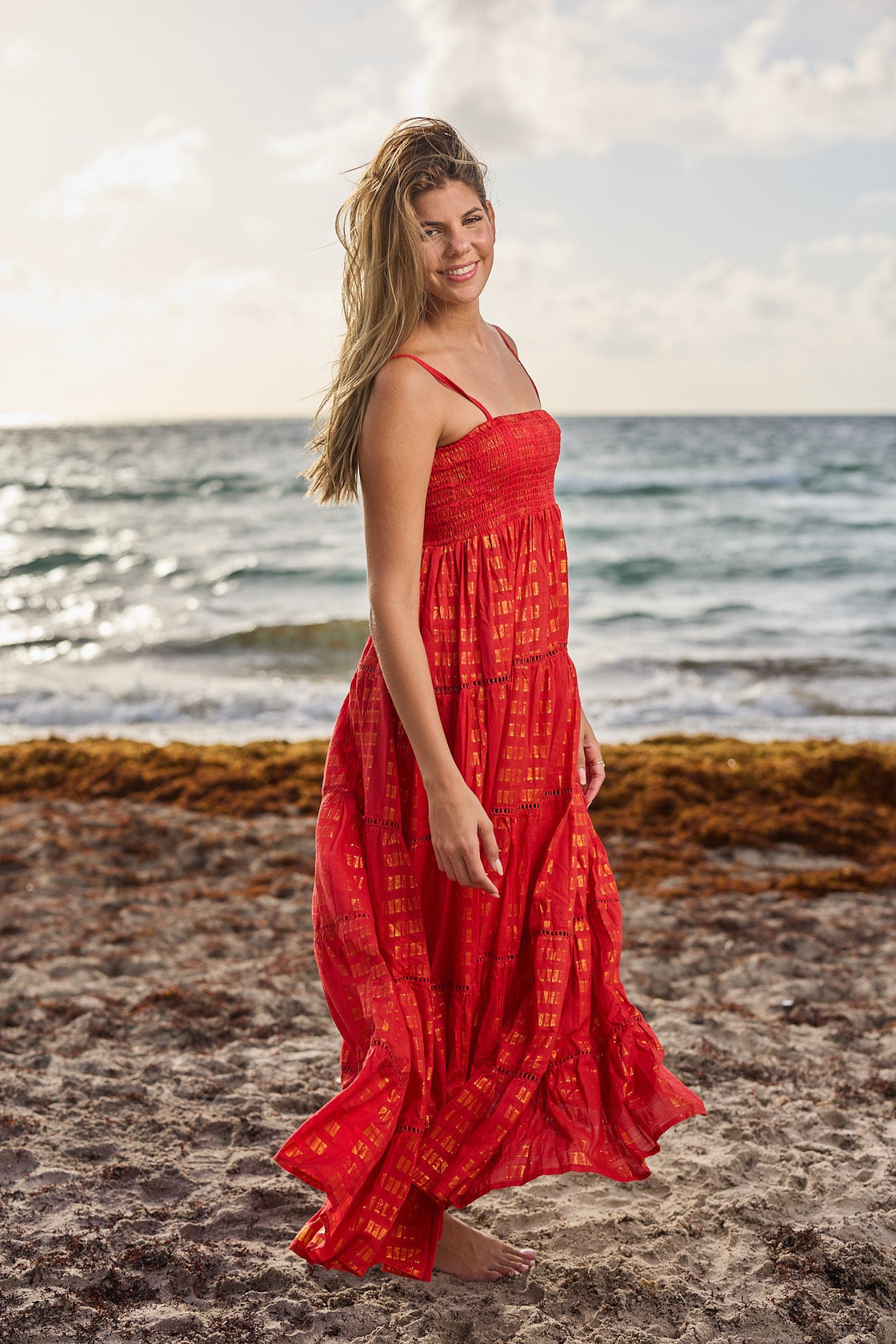 Coral Red Cotton Dress