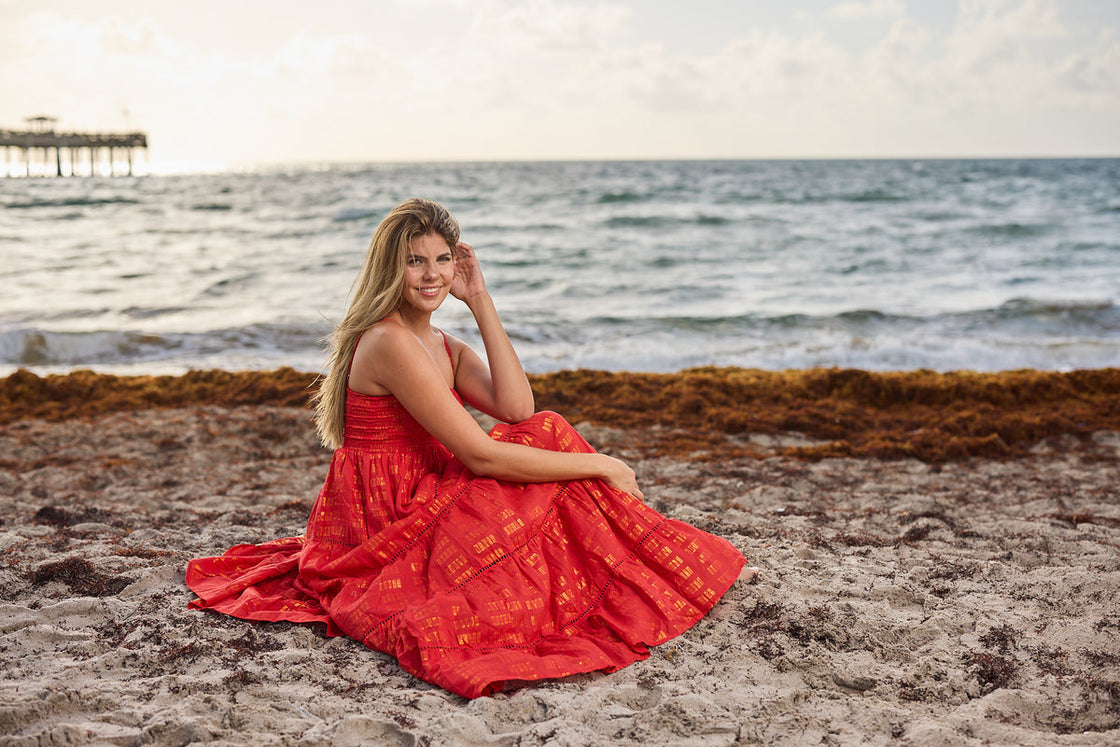 Coral Red Cotton Dress