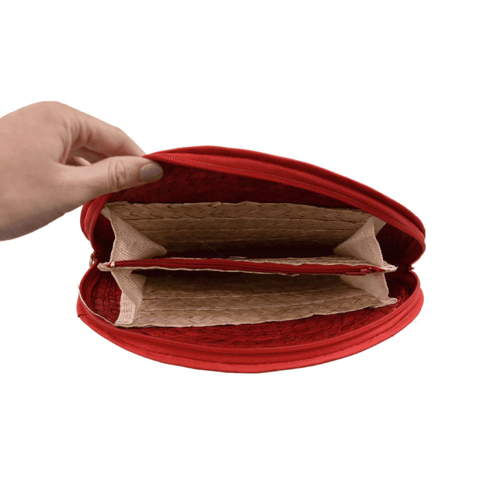 Image of the Interior of Sevillana Straw Clutch in Red.