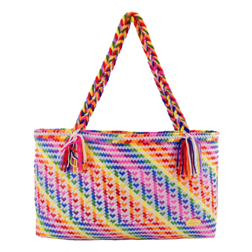 The Nicky Bag in White Rainbow Hearts.